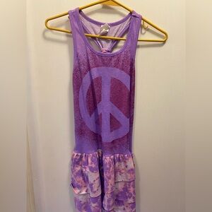 Purple sparkly dress with tie dye color skirt